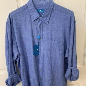 NWT TOSCANO Men's Size XL Blue Linen Cotton Button Shirt Patrick Assaraf
